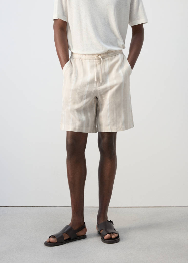 Striped linen-blend Bermuda shorts — Ecru