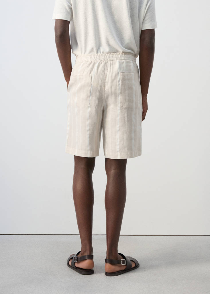 Striped linen-blend Bermuda shorts — Ecru