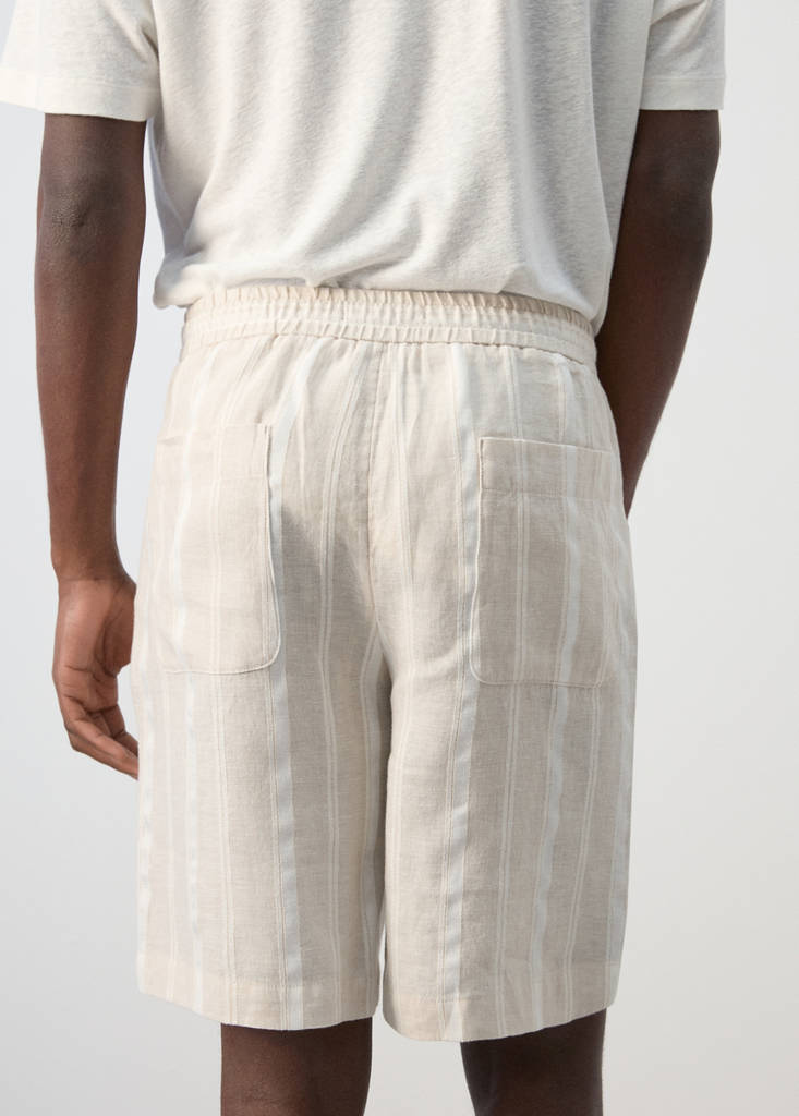 Striped linen-blend Bermuda shorts — Ecru