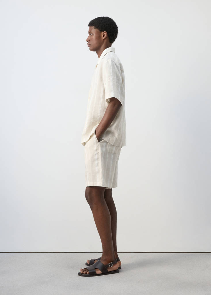 Striped linen-blend Bermuda shorts — Ecru