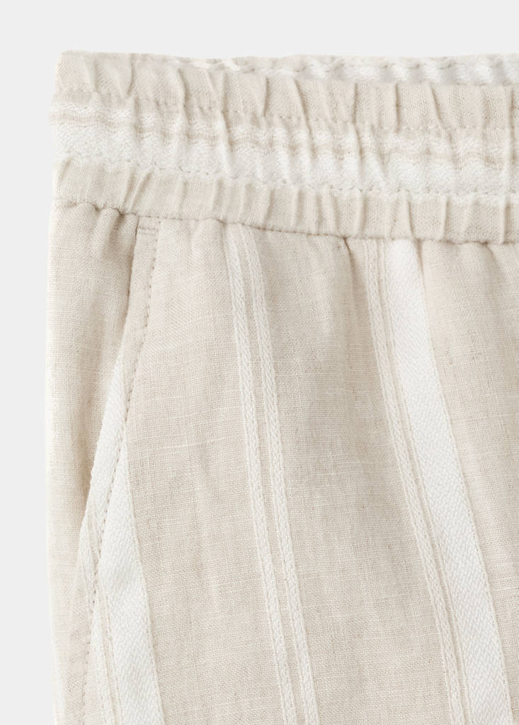 Striped linen-blend Bermuda shorts — Ecru