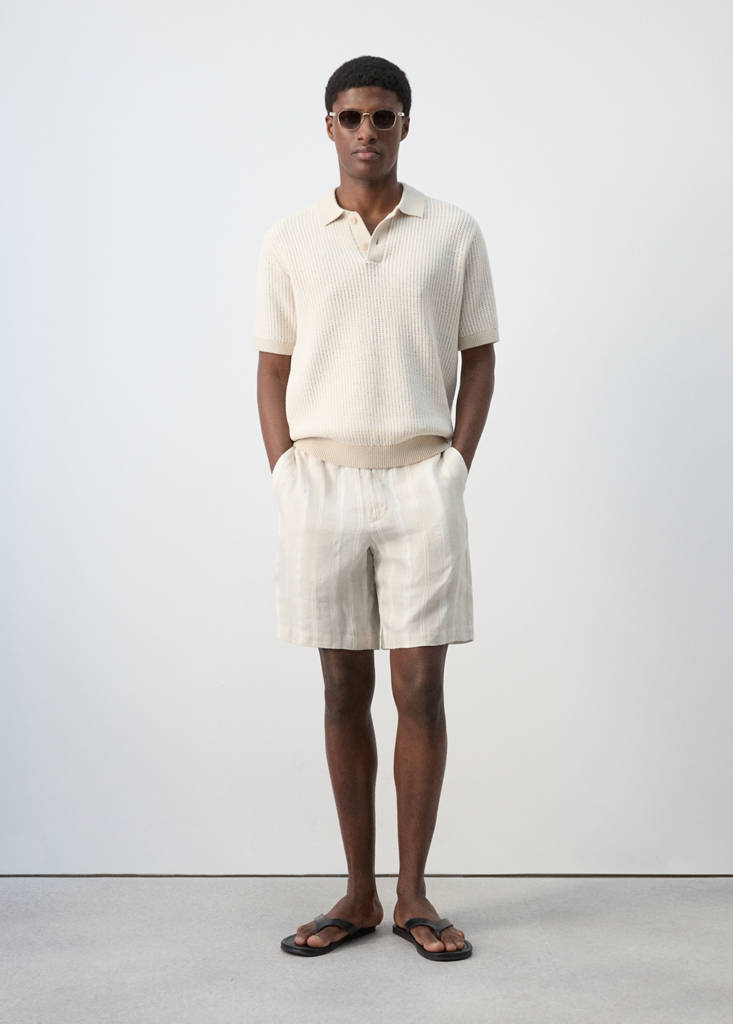 Striped linen-blend Bermuda shorts — Ecru