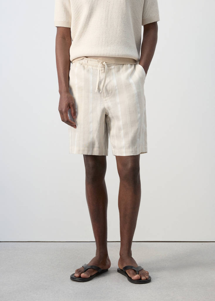 Striped linen-blend Bermuda shorts — Ecru
