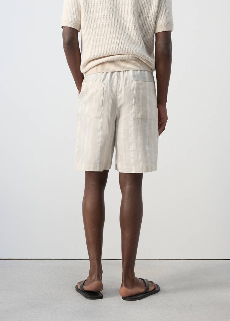 Striped linen-blend Bermuda shorts — Ecru