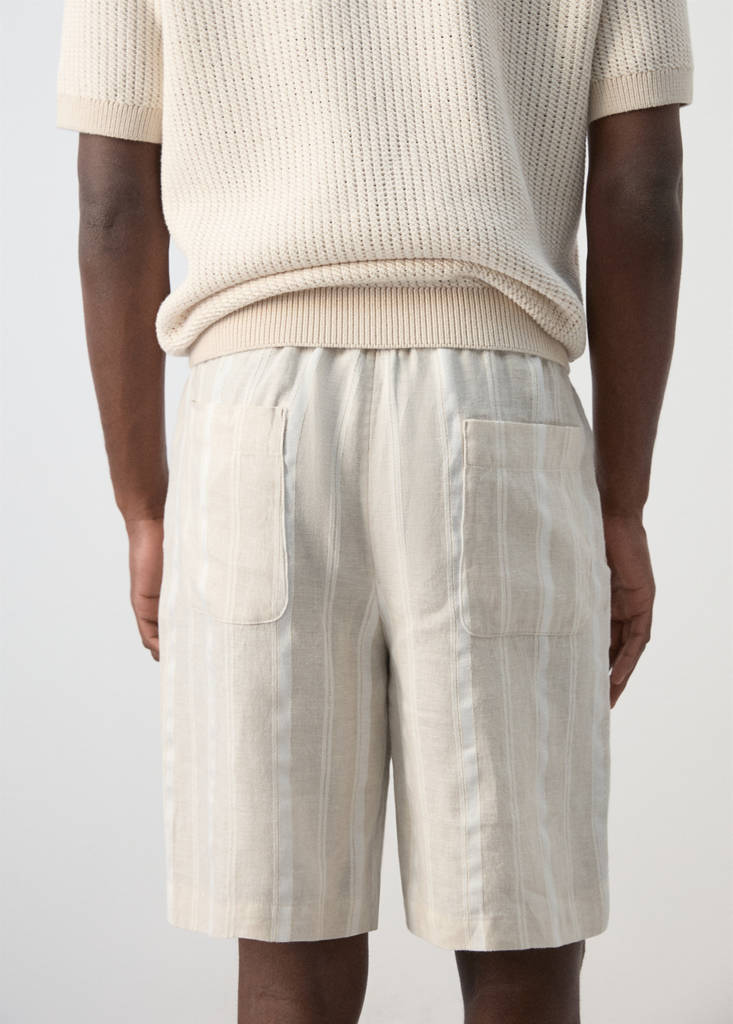 Striped linen-blend Bermuda shorts — Ecru