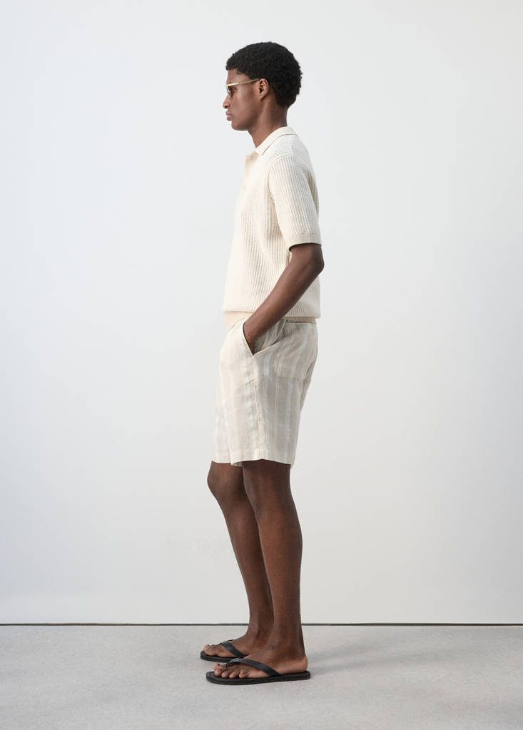 Striped linen-blend Bermuda shorts — Ecru