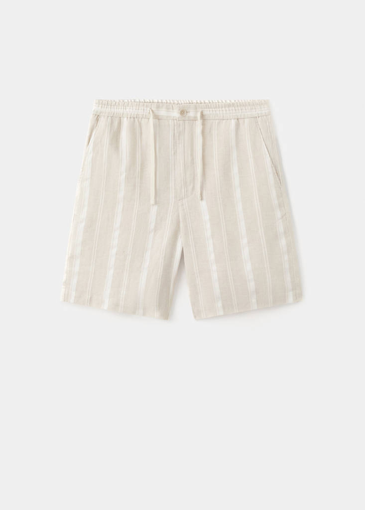 Striped linen-blend Bermuda shorts — Ecru