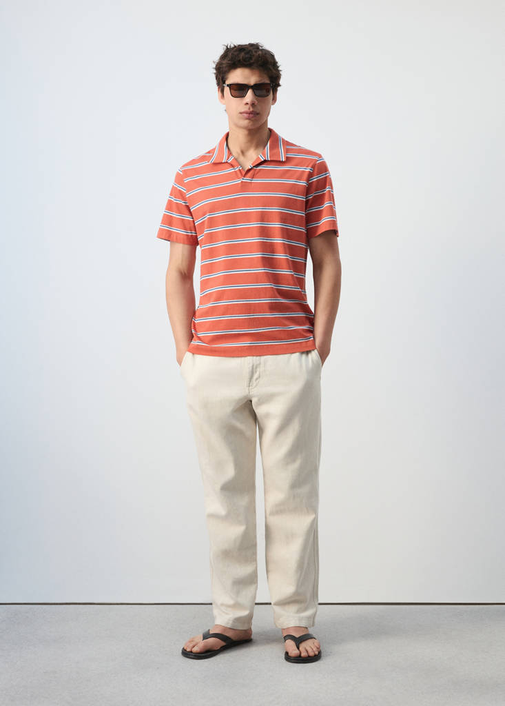 Regular-fit striped piqué cotton polo shirt — Salmon