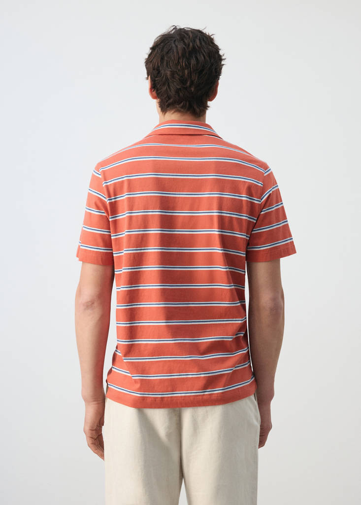 Regular-fit striped piqué cotton polo shirt — Salmon