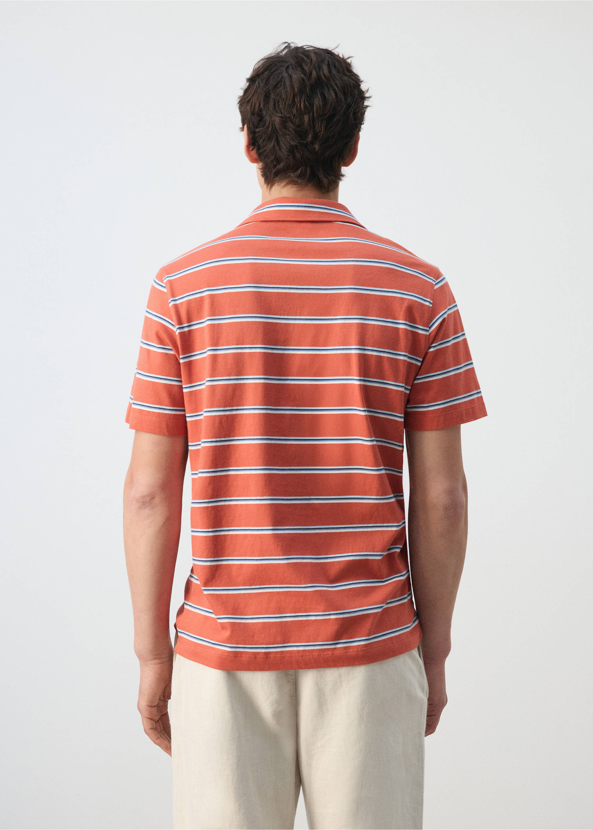 Regular-fit striped piqué cotton polo shirt - Reverse of the article, Salmon. Ref: 27029208-00.