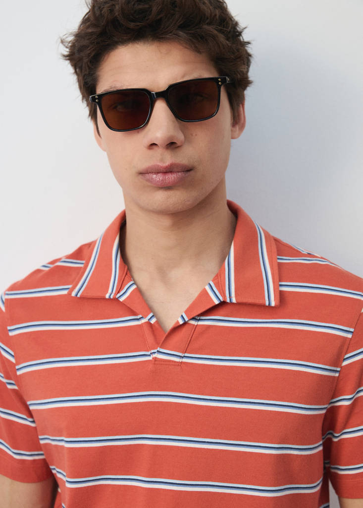 Regular-fit striped piqué cotton polo shirt — Salmon