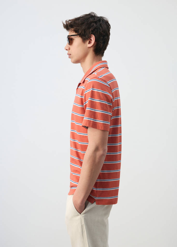 Regular-fit striped piqué cotton polo shirt — Salmon