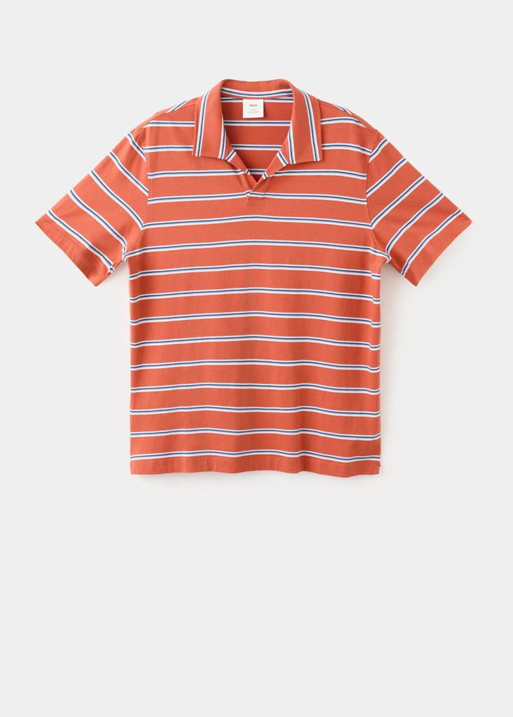 Regular-fit striped piqué cotton polo shirt — Salmon