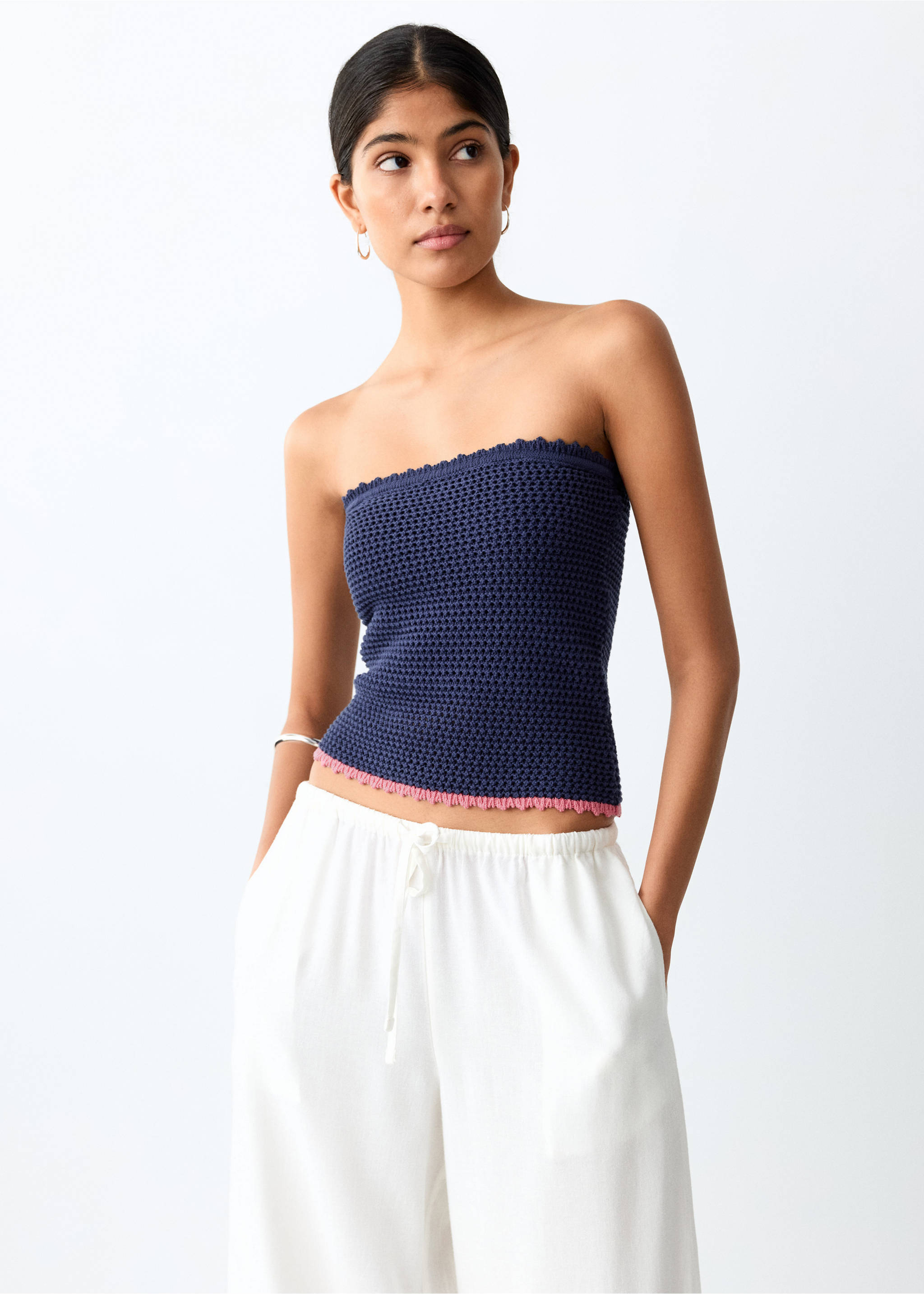 Strapless crochet top - Medium plane, Pink. Ref: 27029212-00.