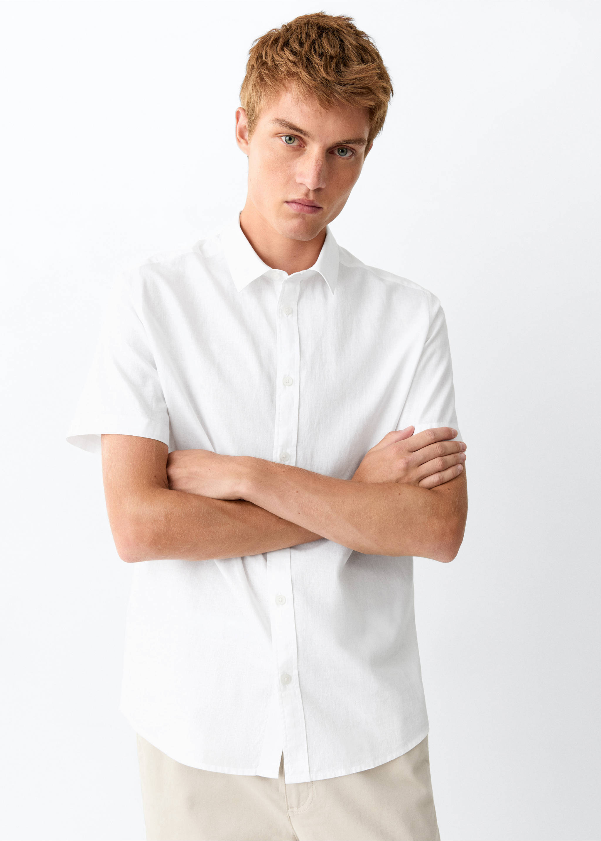 Cotton linen-blend shirt - Medium plane, Off White. Ref: 27029216-00.