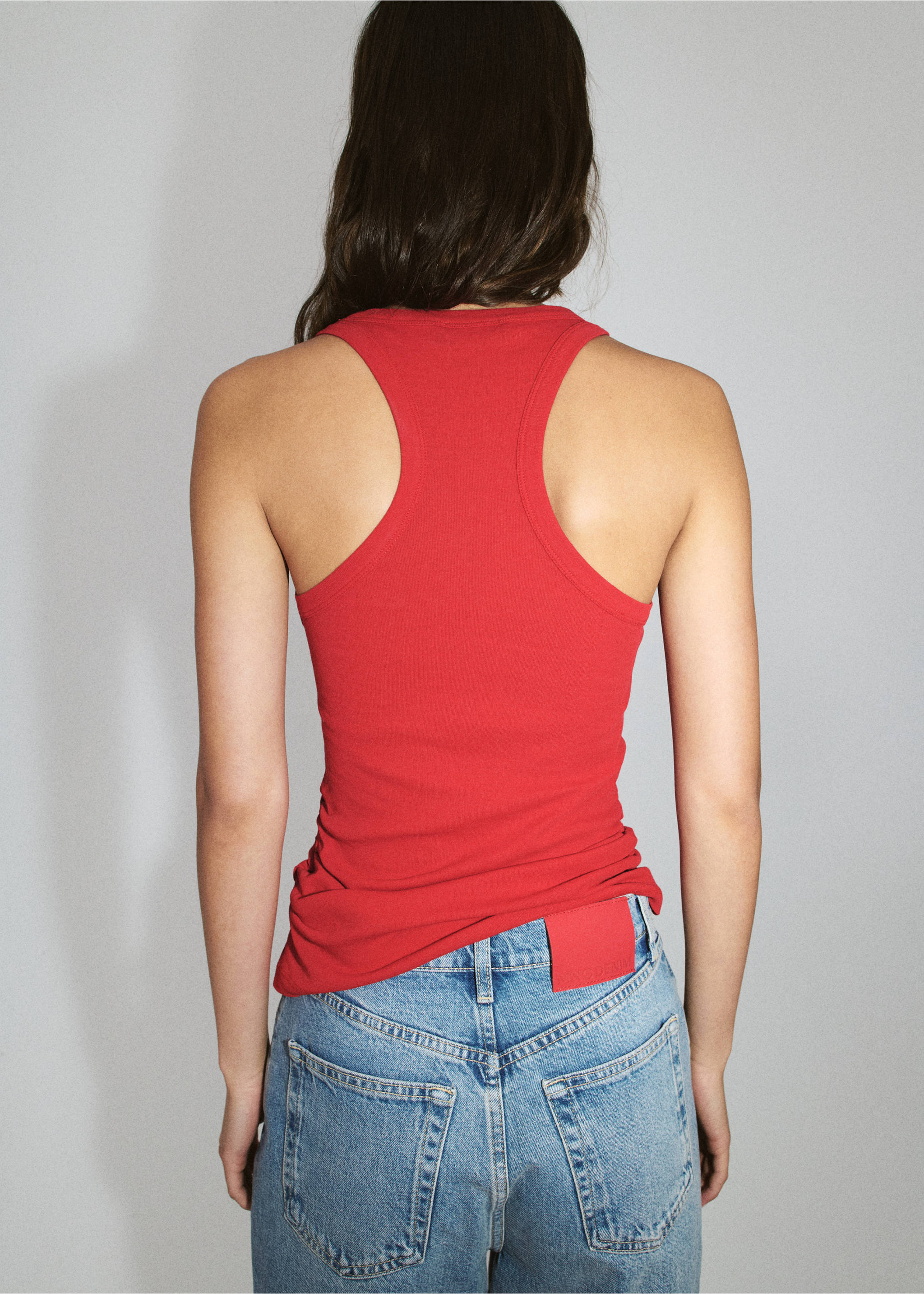 توب قطن بتفاصيل مجعدة - الجهة الخلفية للمنتج, أحمر. Ref: 27029219-00.