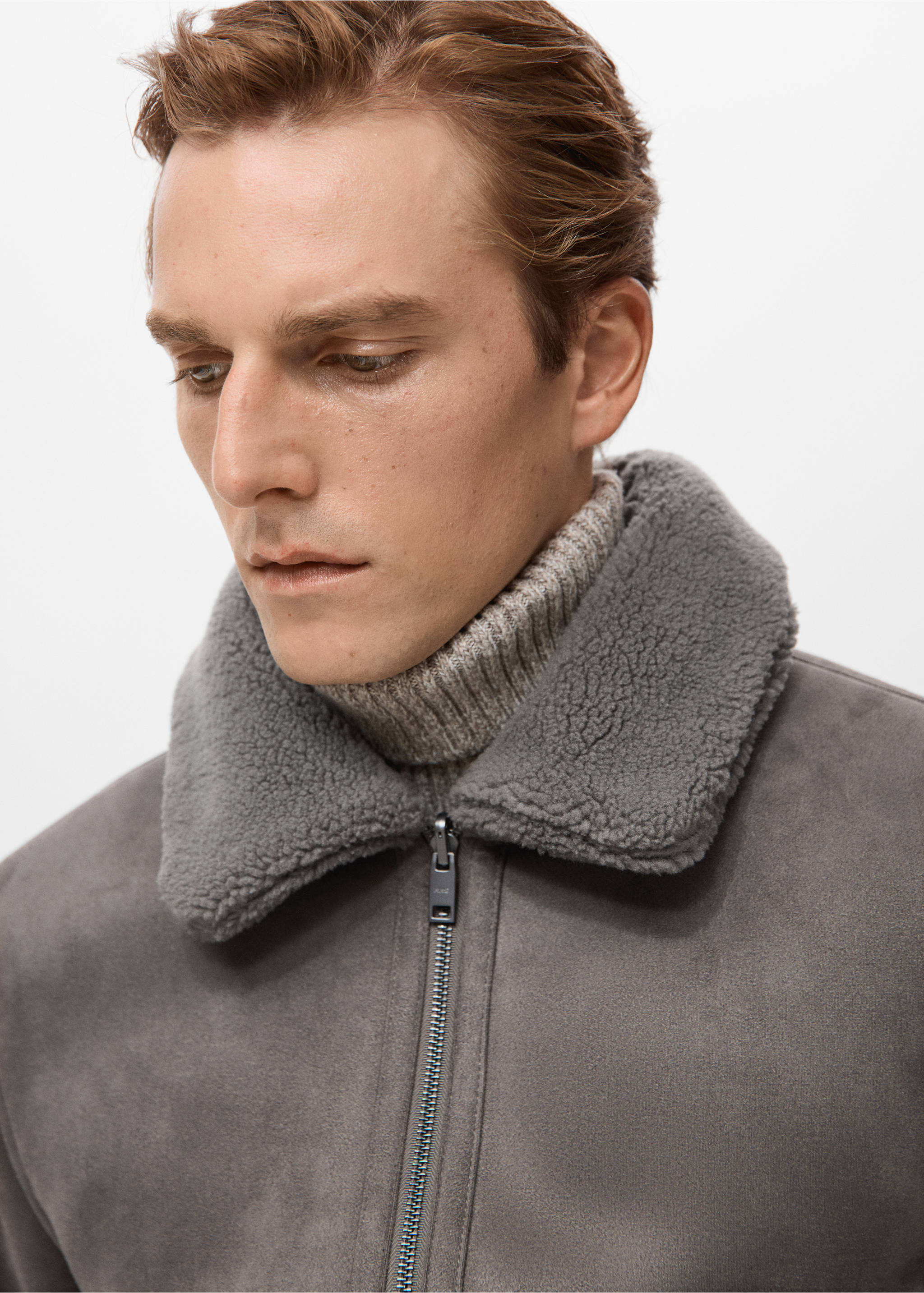 Double face jacket with fleece lining - Details of the article 1, Medium Heather Grey. Ref: 27031176-00.