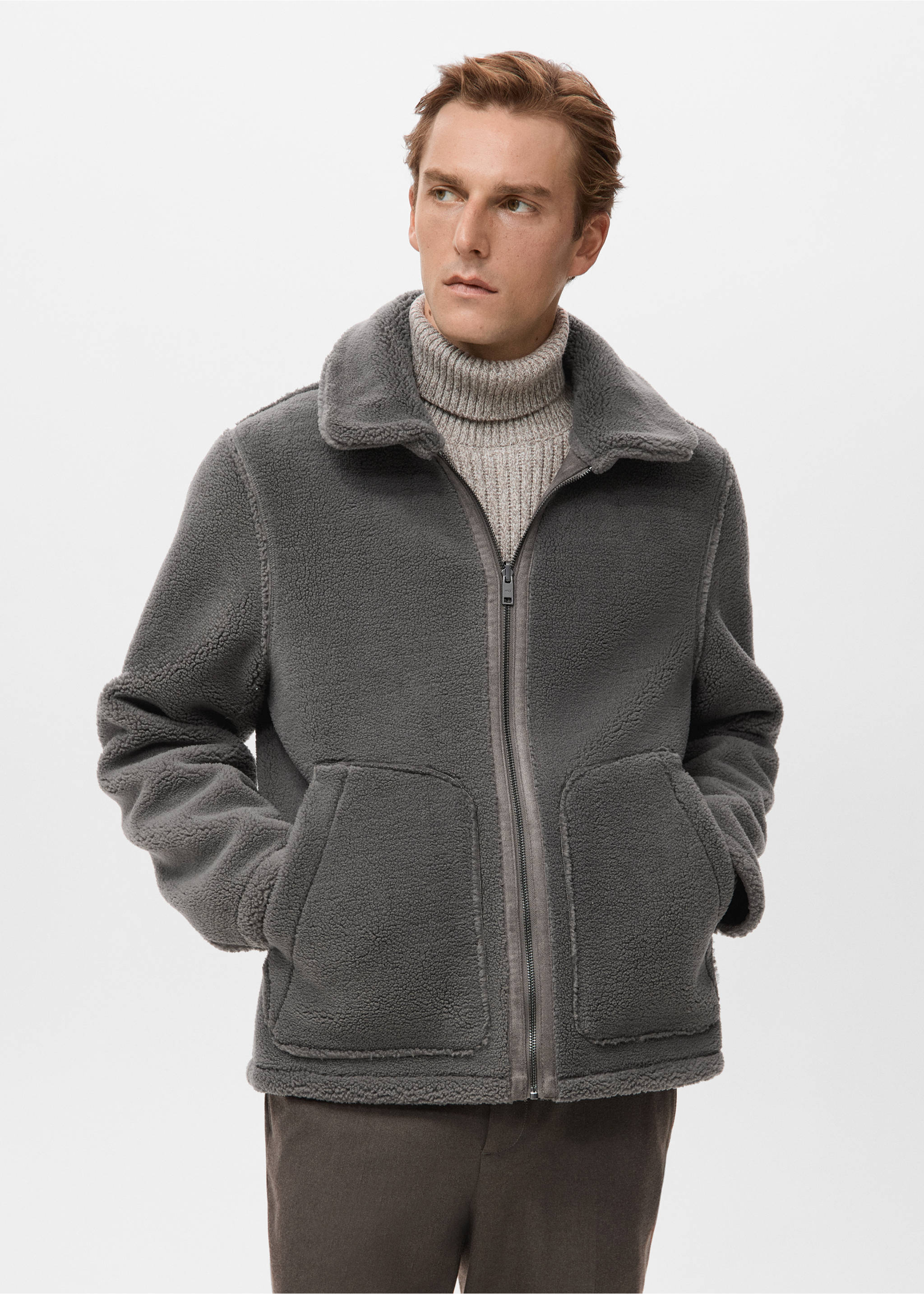 Double face jacket with fleece lining - Details of the article 6, Medium Heather Grey. Ref: 27031176-00.