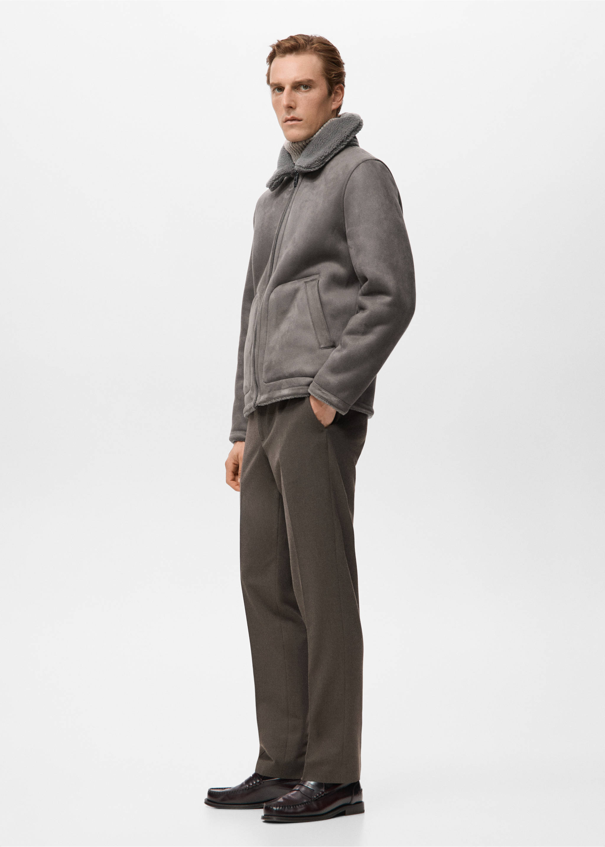Double face jacket with fleece lining - Details of the article 2, Medium Heather Grey. Ref: 27031176-00.
