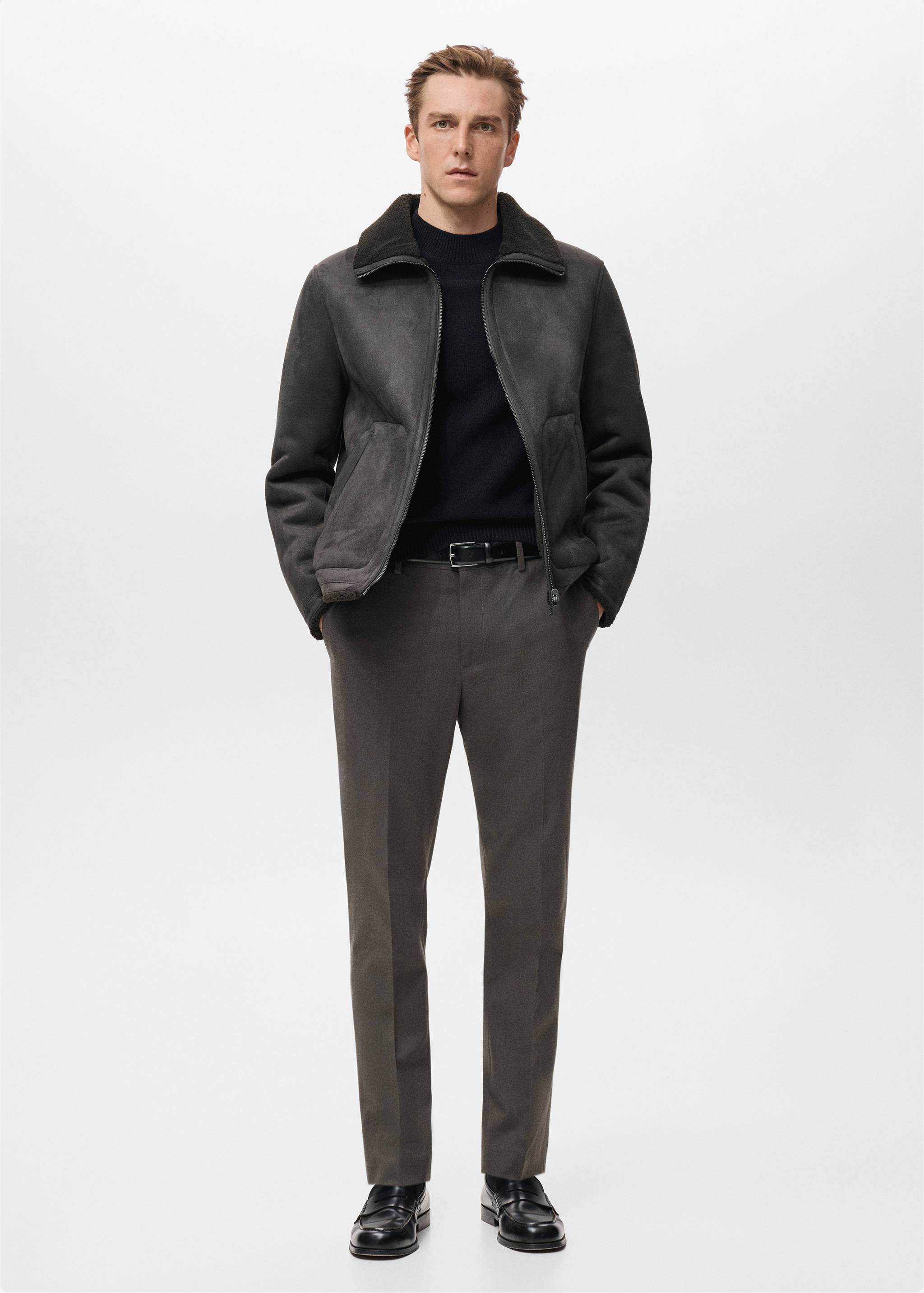 羊毛衬里皮夹克 - null