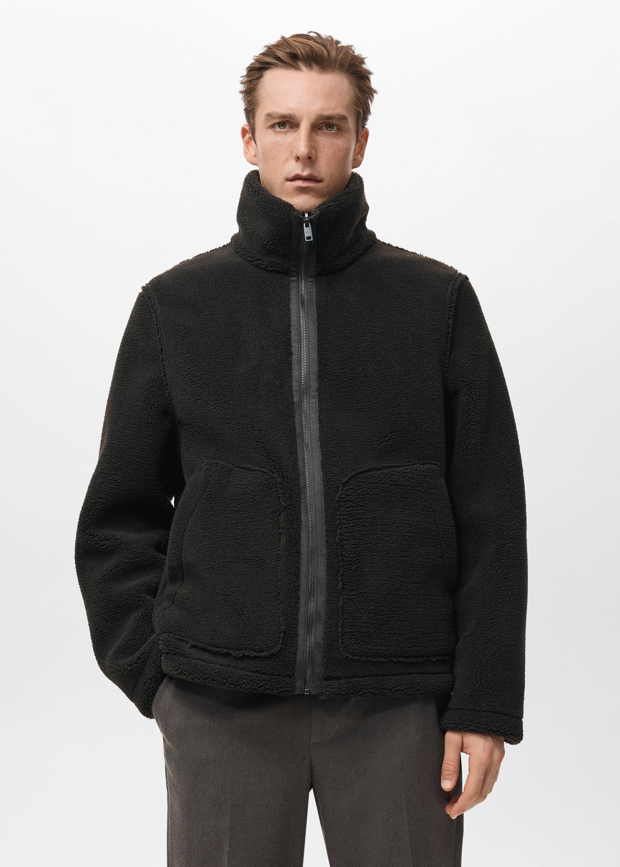 羊毛衬里皮夹克 - null