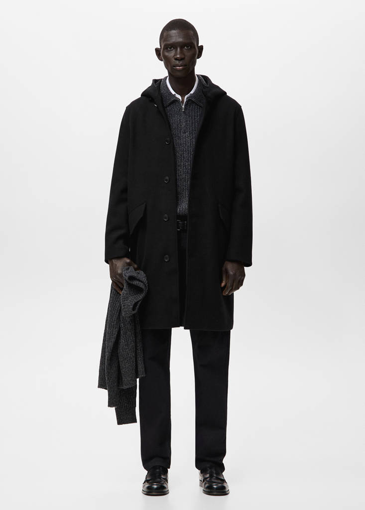 Wool blend hooded coat — Black