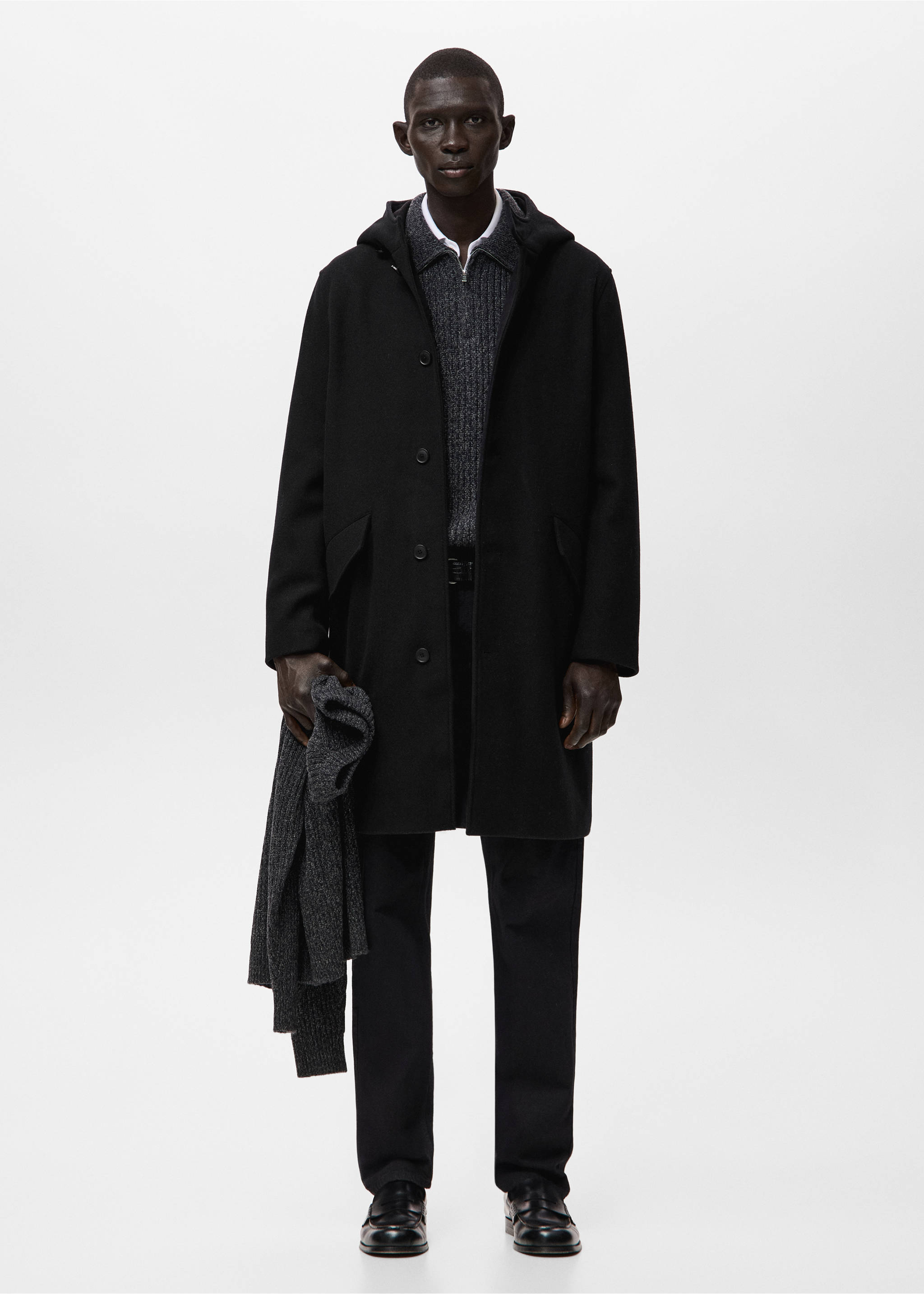 Wool blend hooded coat - General plane, Black. Ref: 27031180-00.