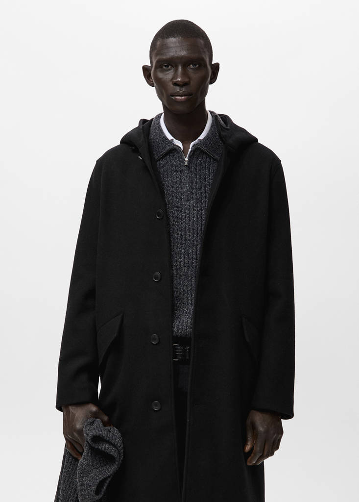 Wool blend hooded coat — Black
