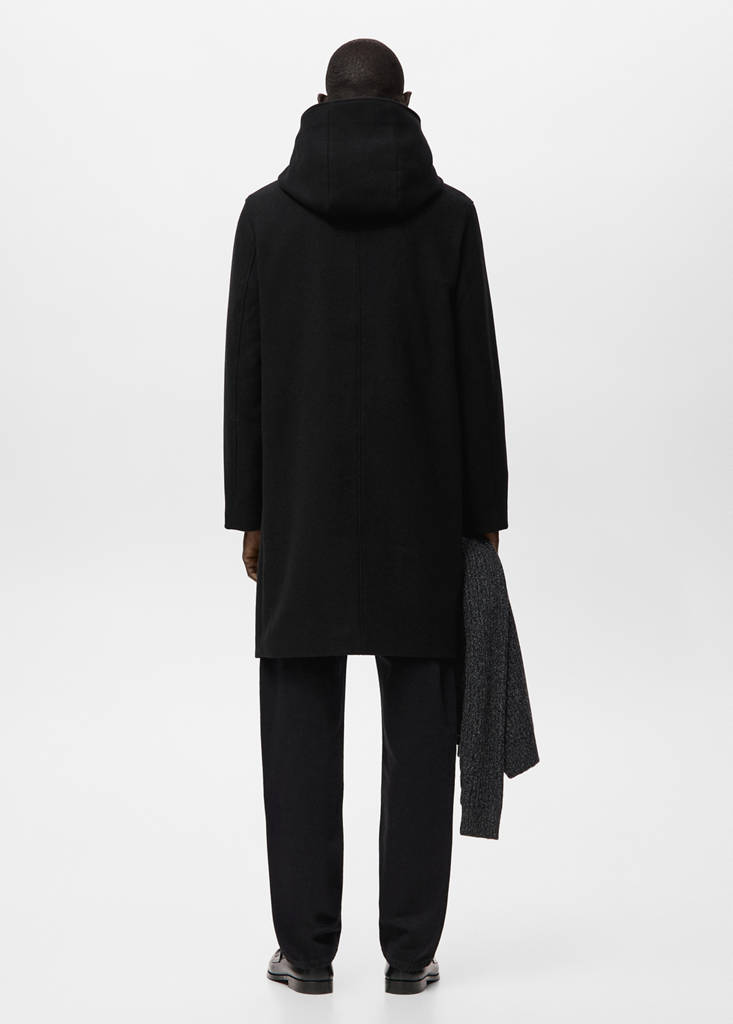 Wool blend hooded coat — Black
