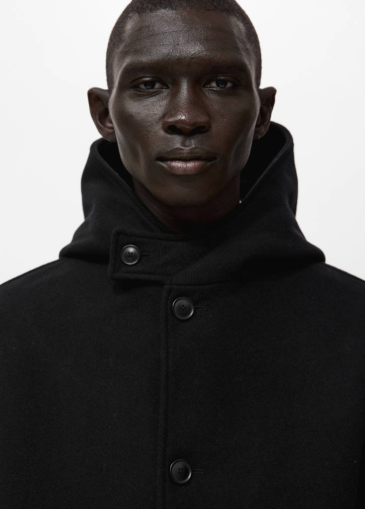 Wool blend hooded coat — Black