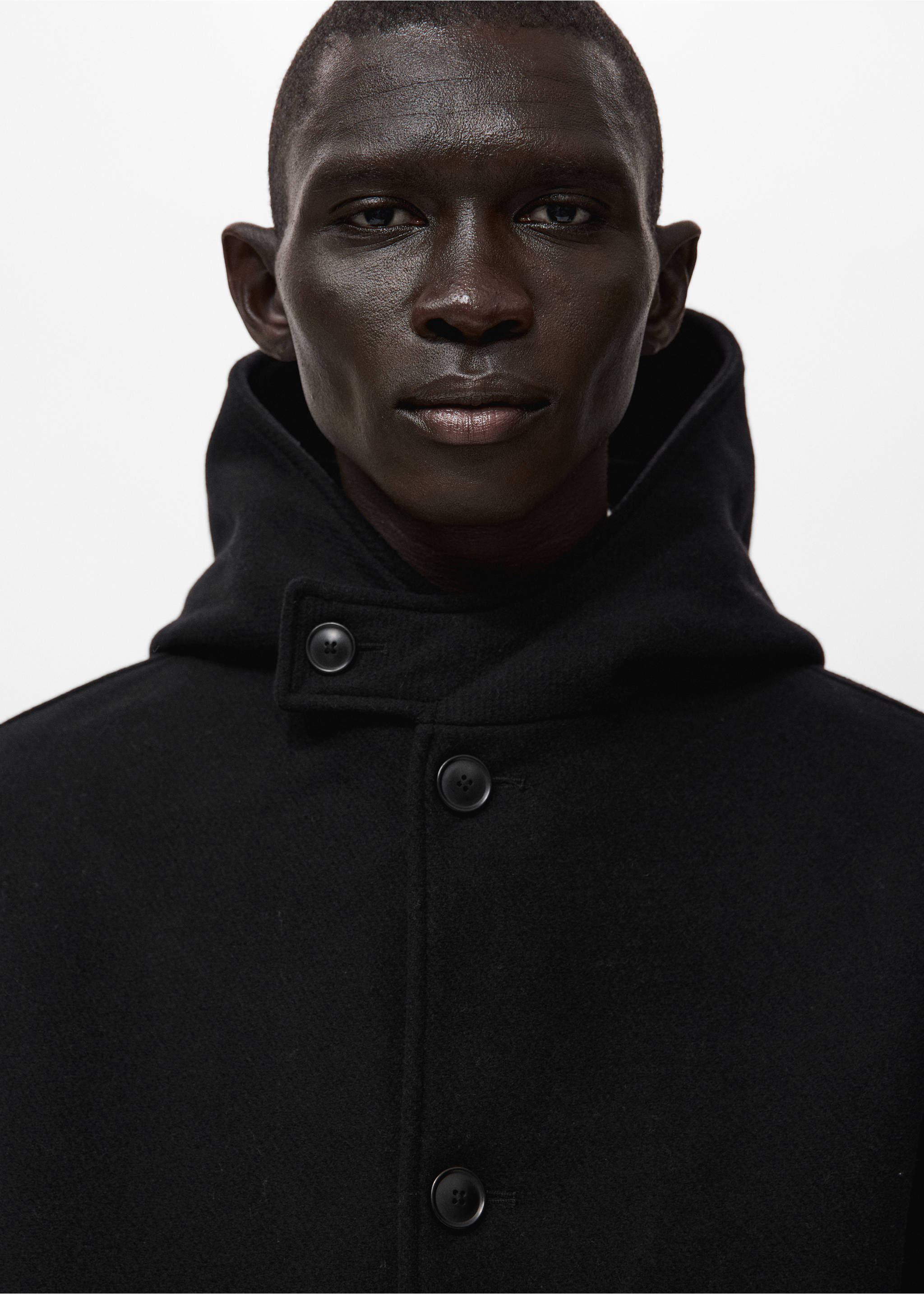 Wool blend hooded coat - Details of the article 1, Black. Ref: 27031180-00.