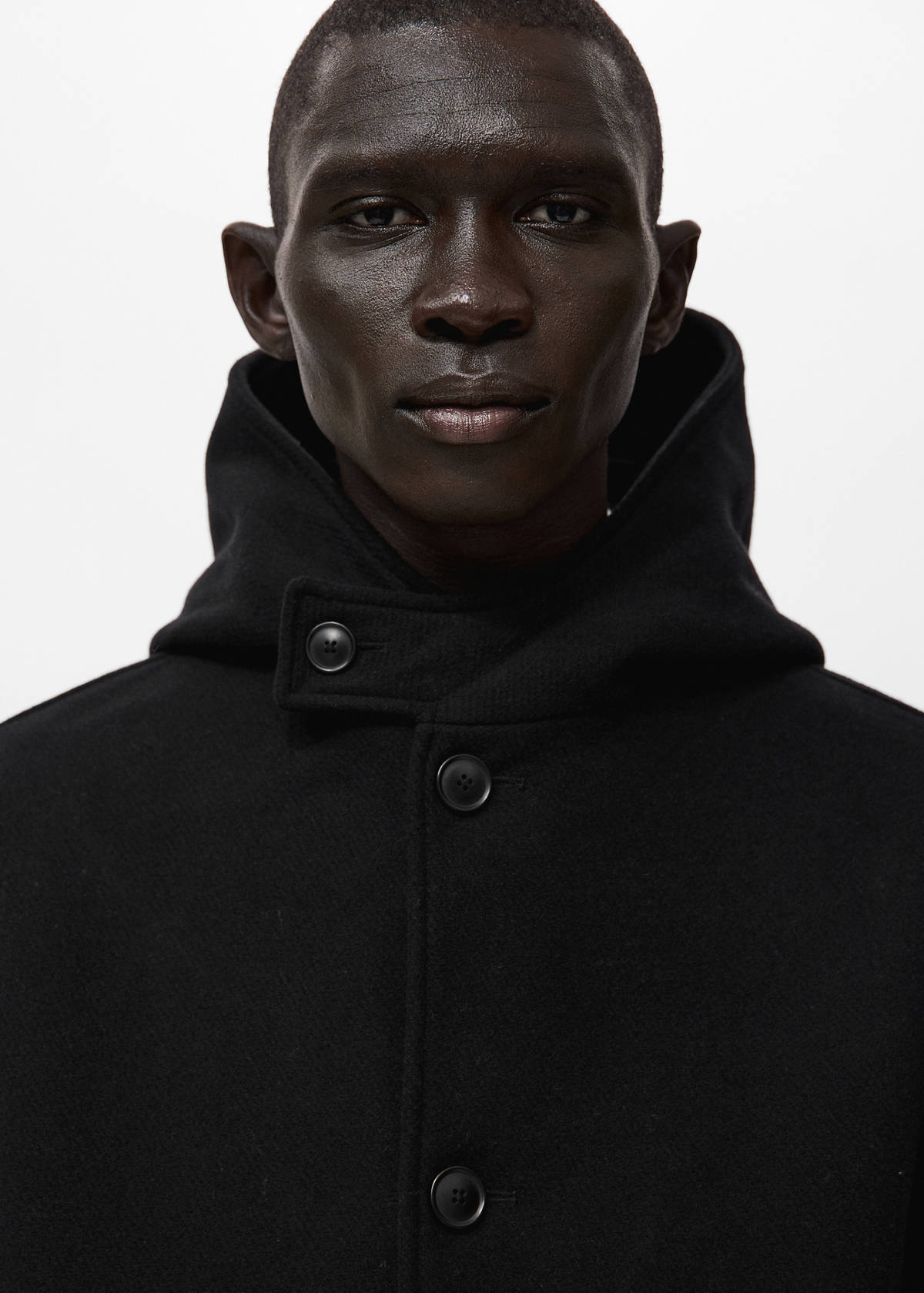 Wool blend hooded coat — Black