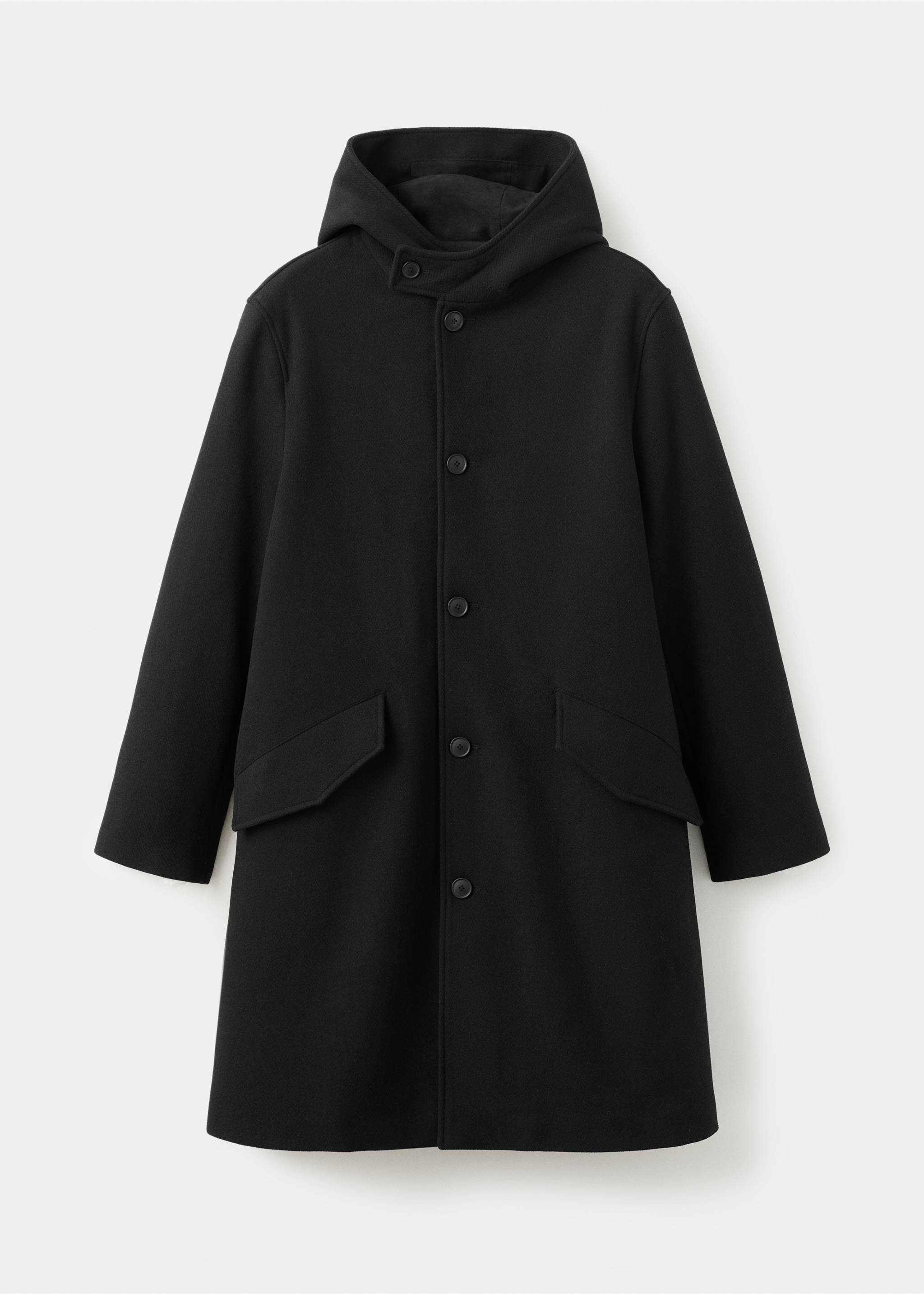 Wool blend hooded coat - Article without model, Black. Ref: 27031180-00.