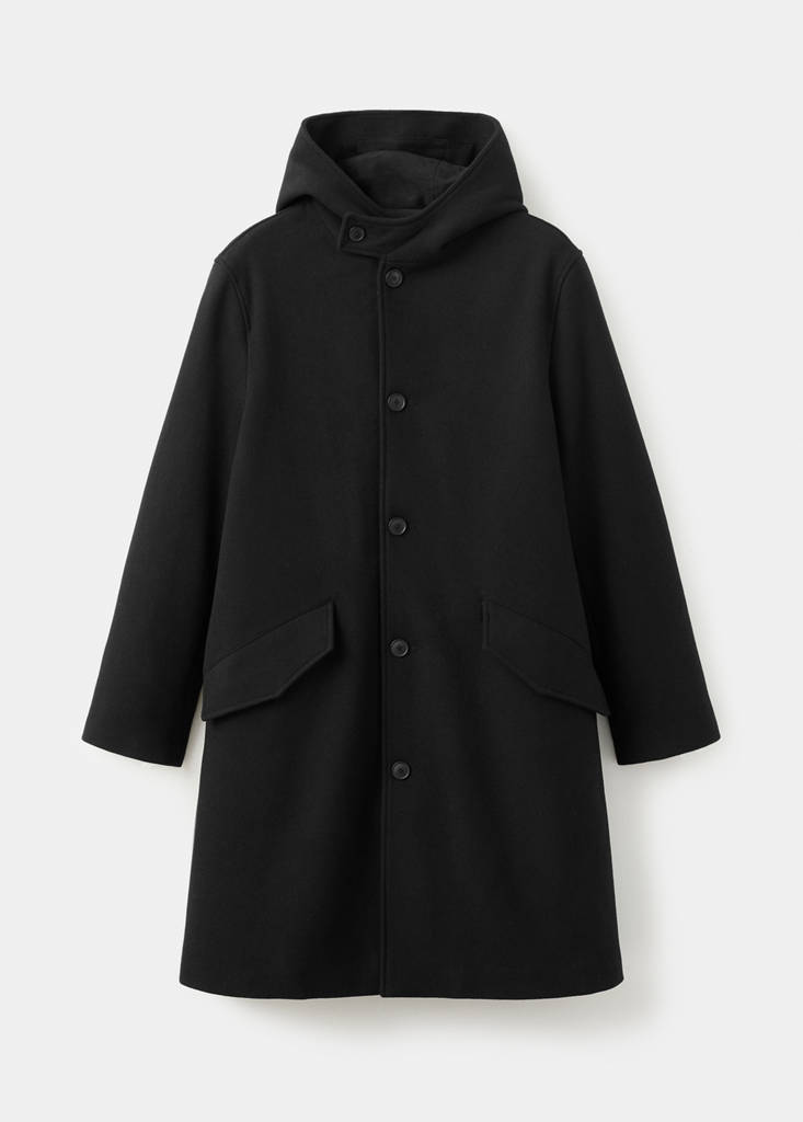 Wool blend hooded coat — Black