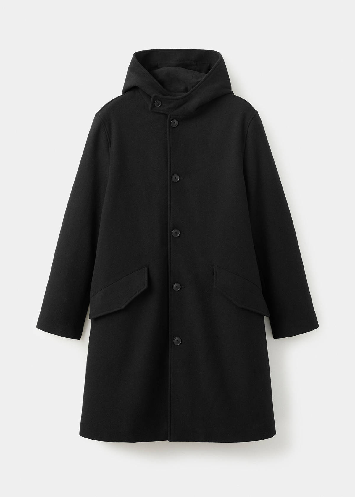 Wool blend hooded coat — Black