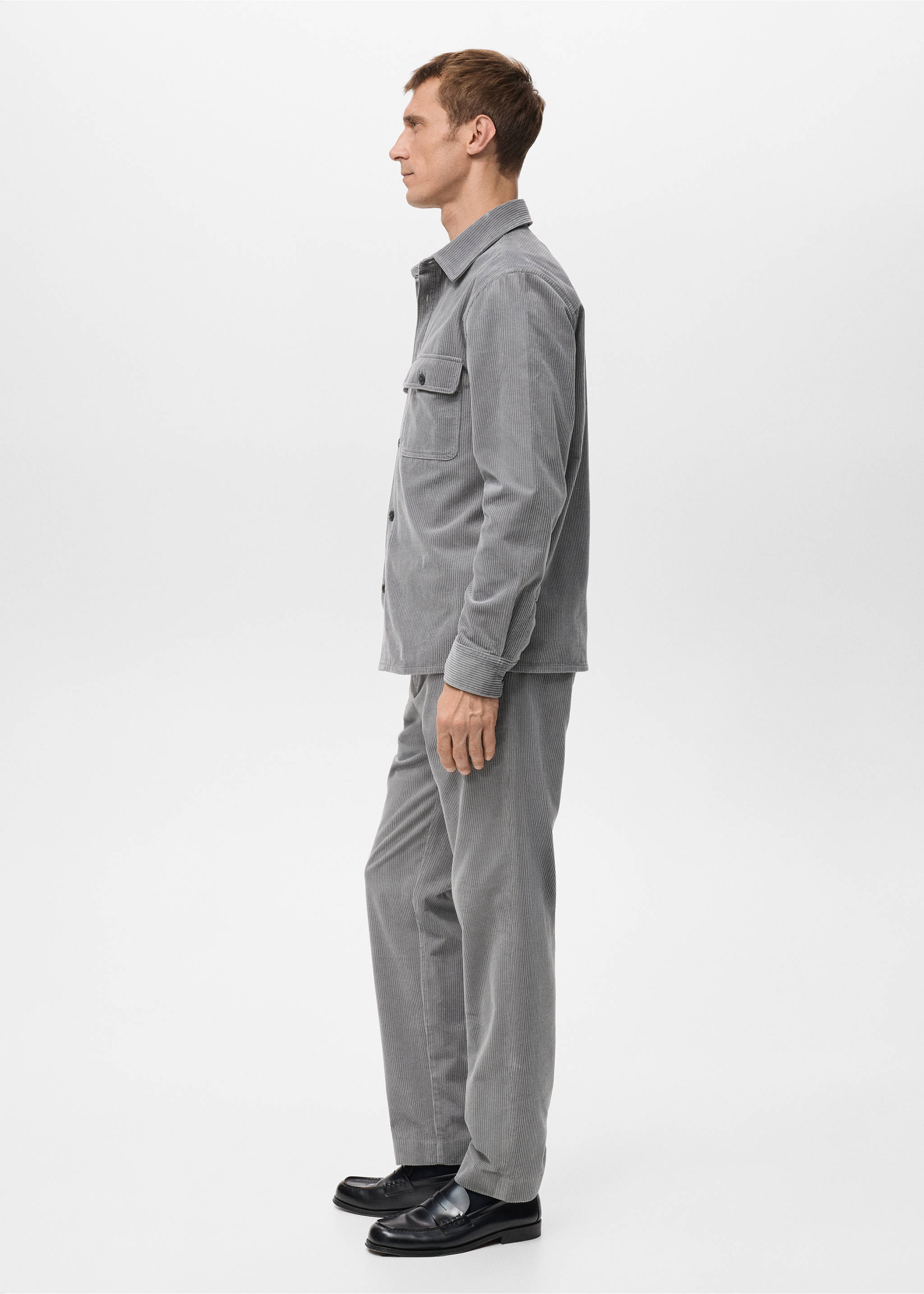 Corduroy regular-fit trousers - Details of the article 3, Light Heather Grey. Ref: 27031188-00.
