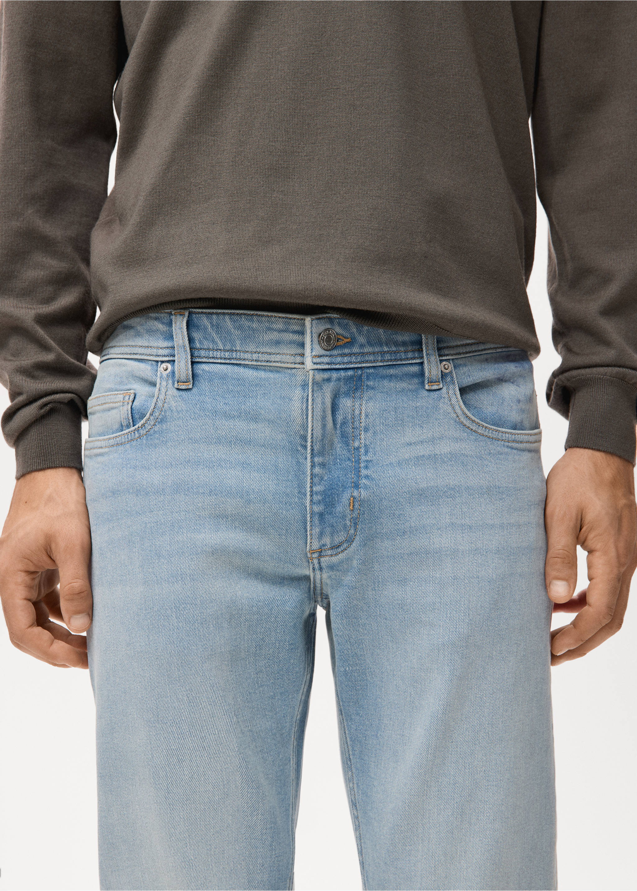 Jan slim-fit jeans with frayed effect - Details of the article 1, Light Blue. Ref: 27031195-00.