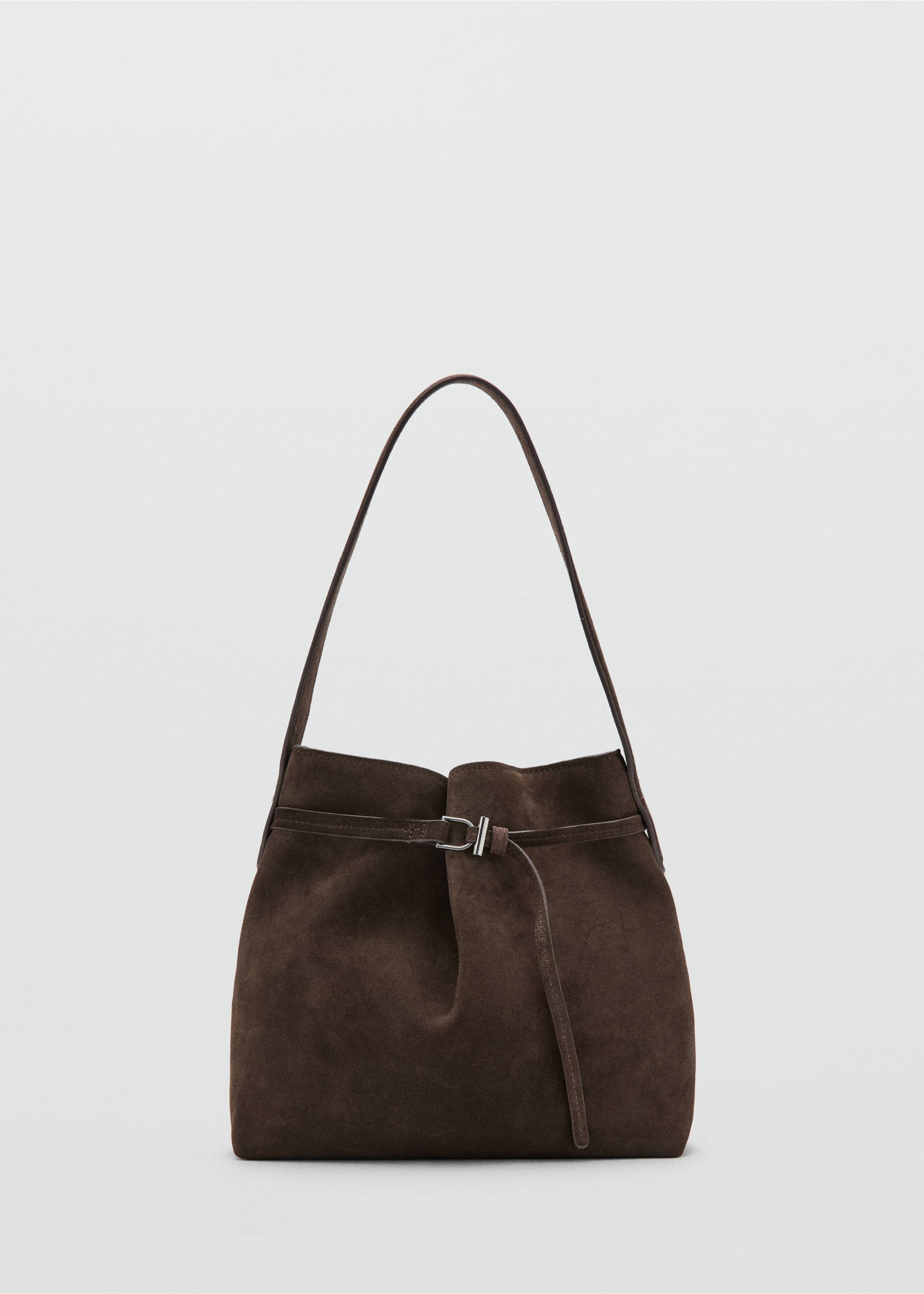 Suede bucket bag with buckle - Article without model, Chocolate. Ref: 27031212-00.