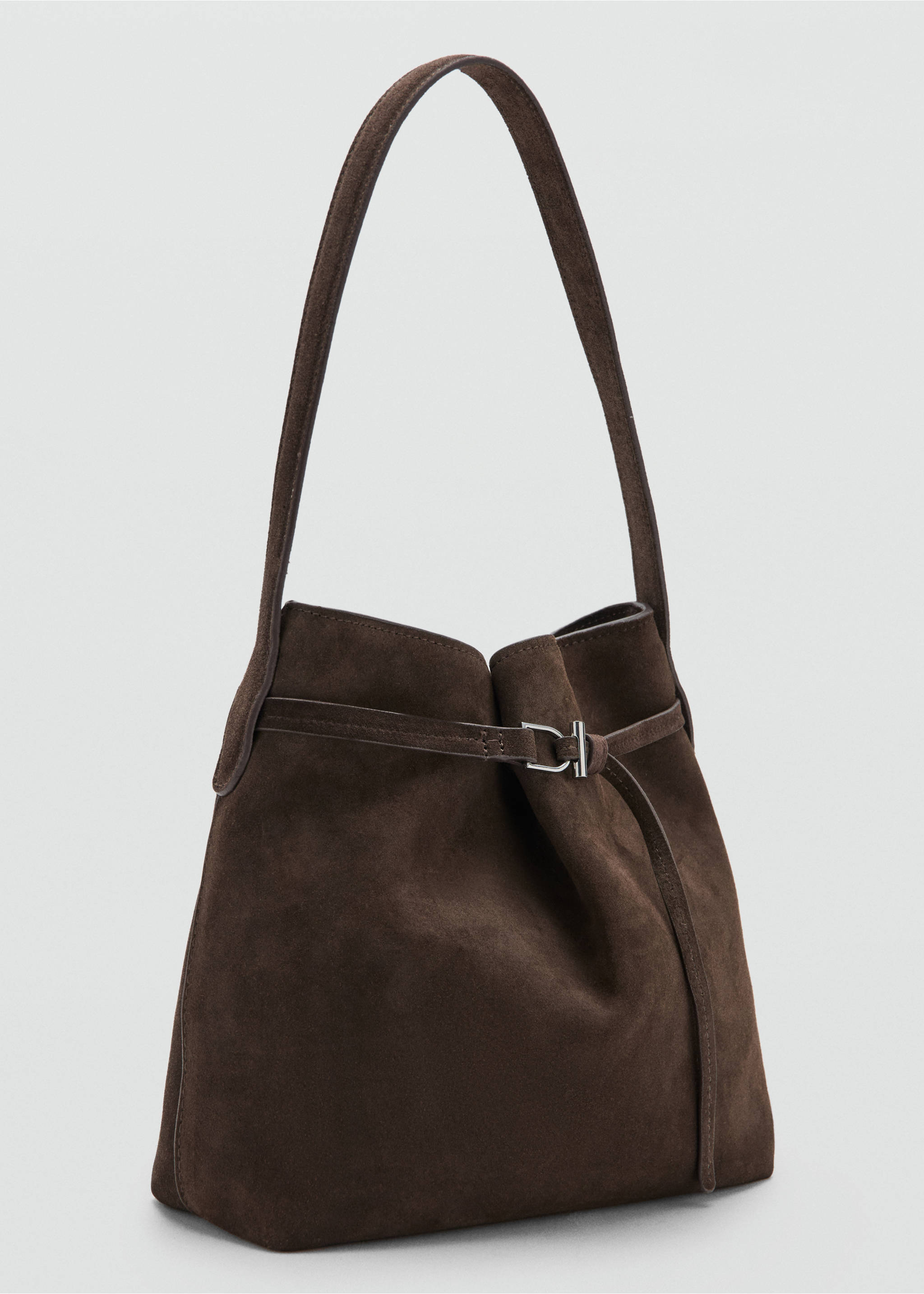 Suede bucket bag with buckle - Medium plane, Chocolate. Ref: 27031212-00.