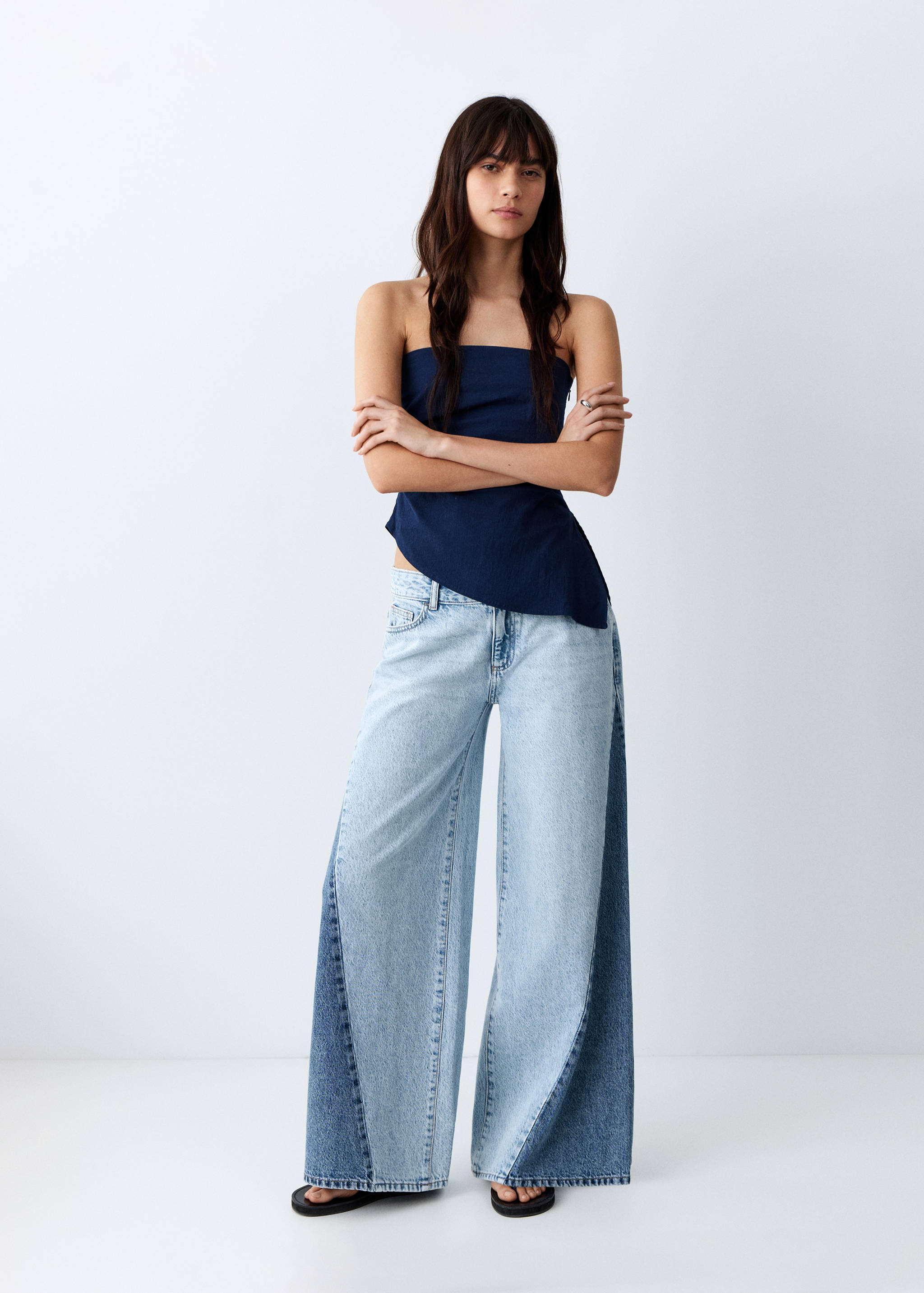 Bicolour wide-leg jeans - General plane