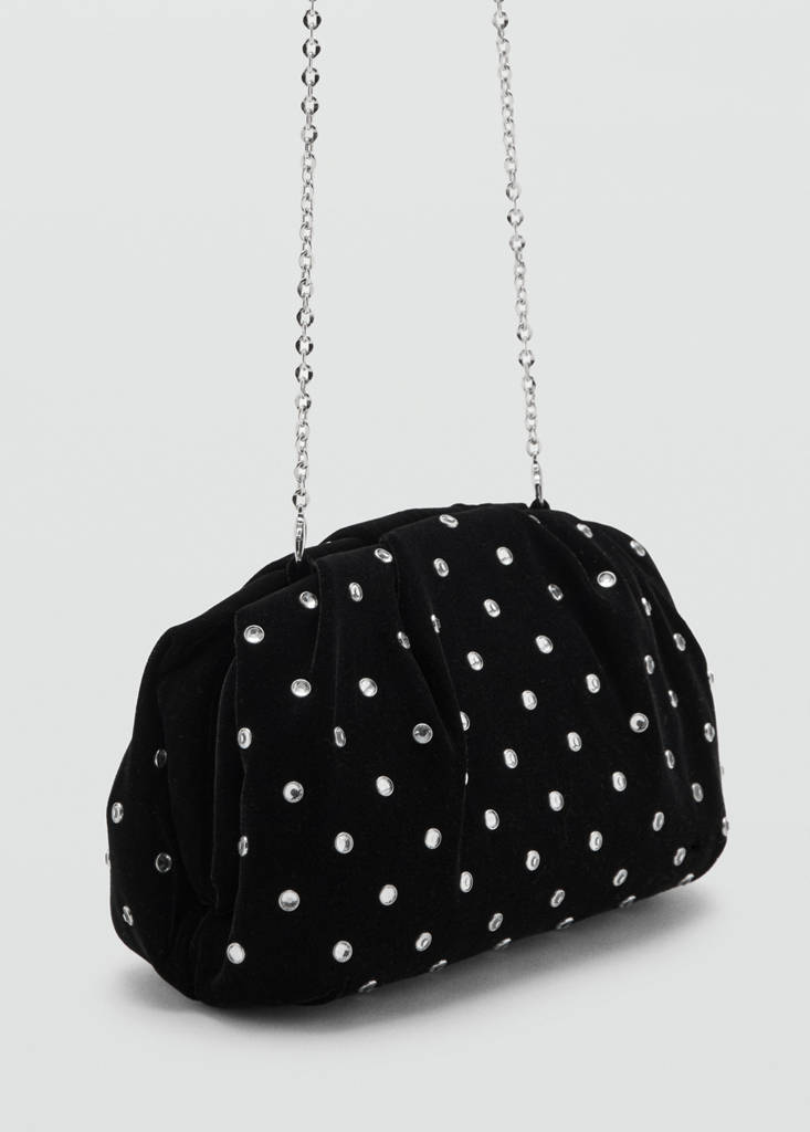 Velvet clutch with rhinestones — Black