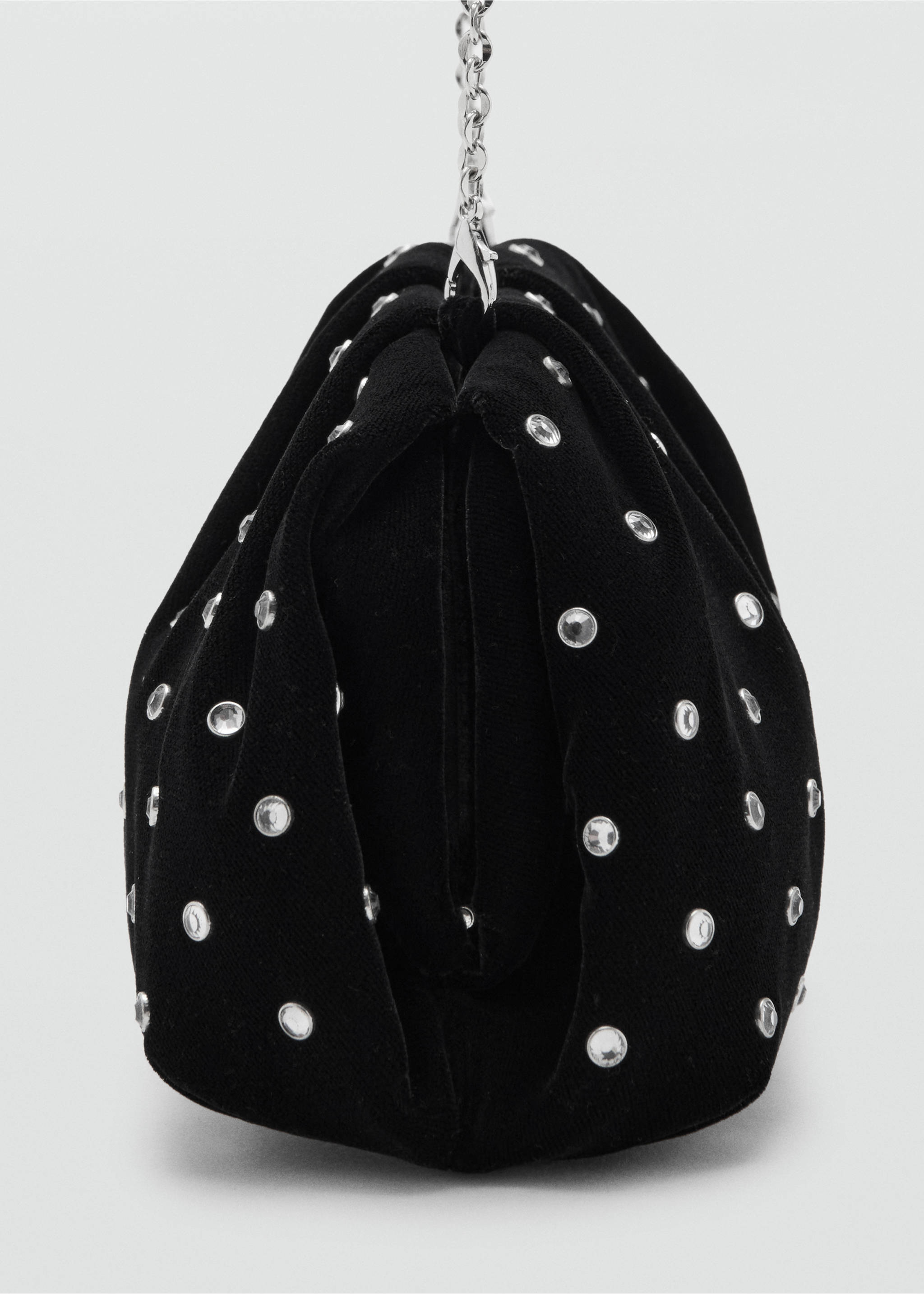 Velvet clutch with rhinestones - Details of the article 1, Black. Ref: 27031236-00.