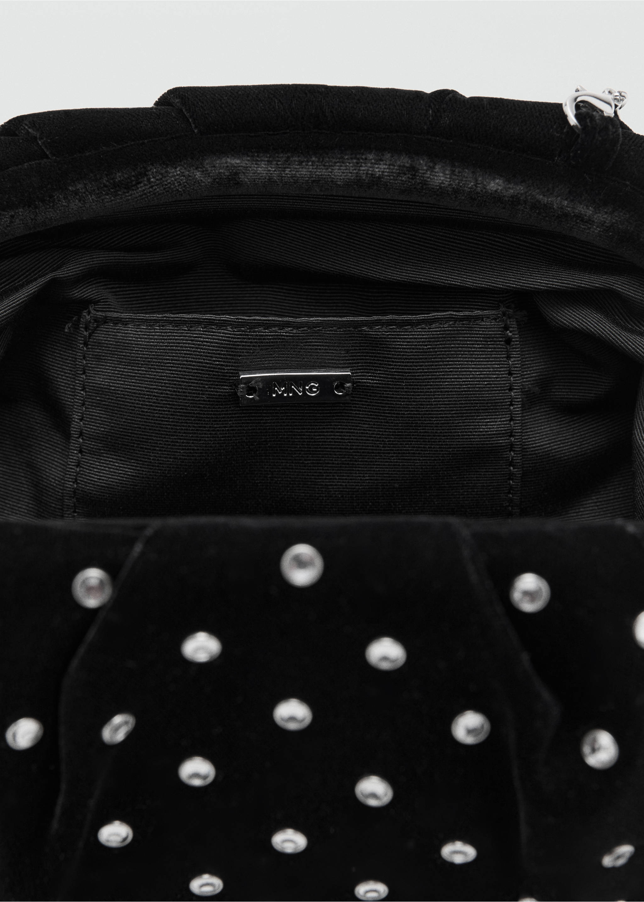 Velvet clutch with rhinestones - Details of the article 3, Black. Ref: 27031236-00.