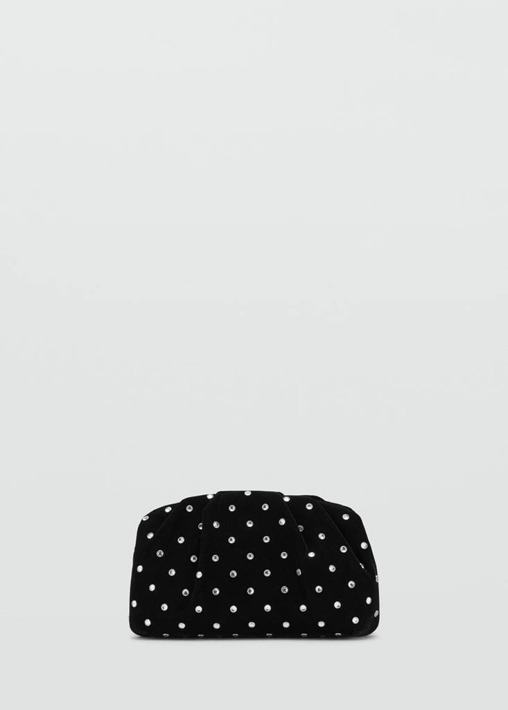 Velvet clutch with rhinestones — Black