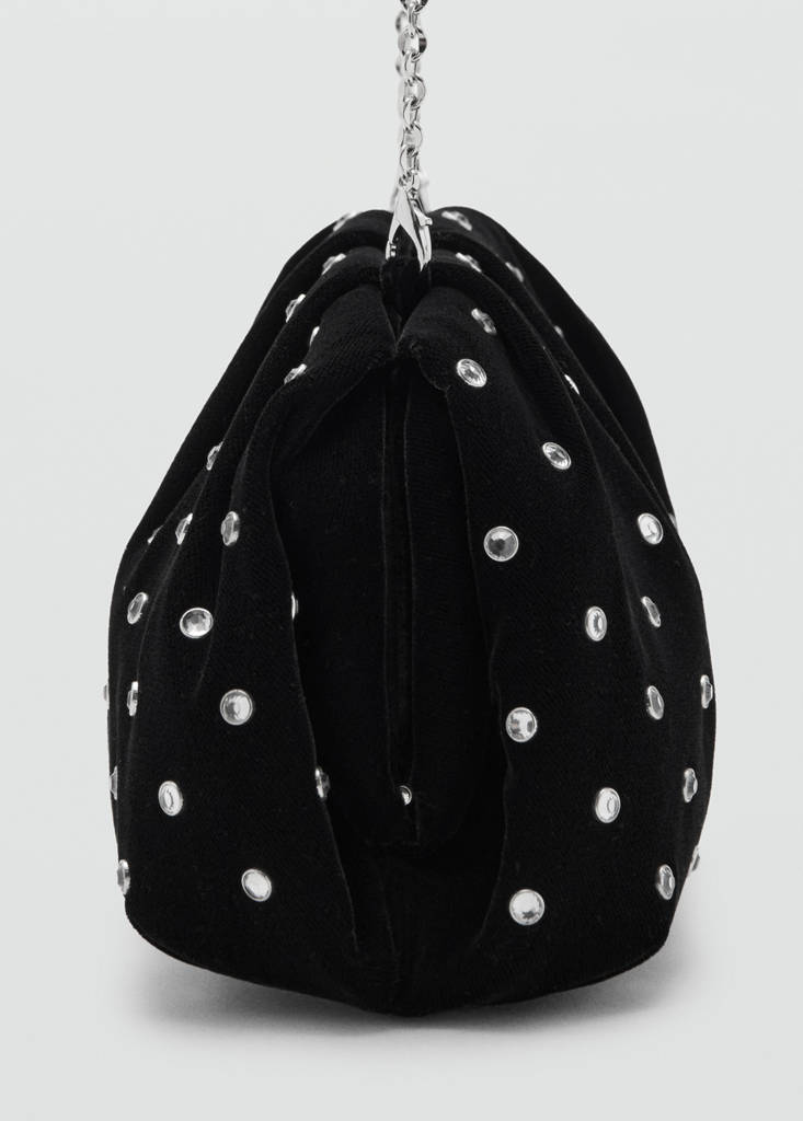 Velvet clutch with rhinestones — Black