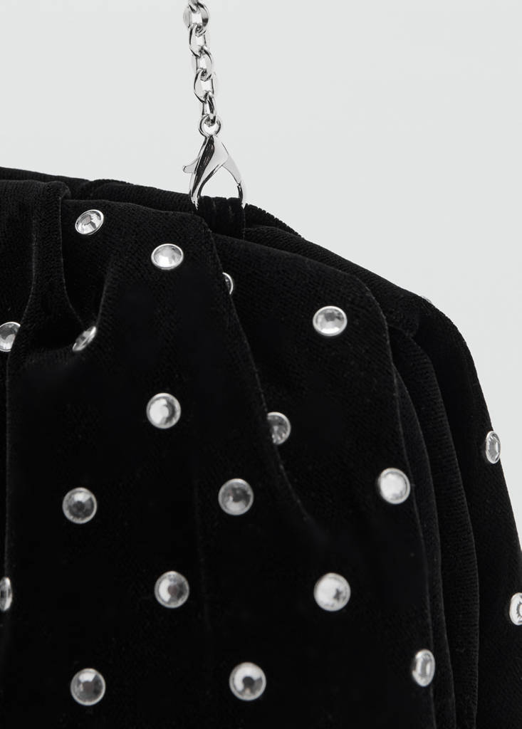 Velvet clutch with rhinestones — Black