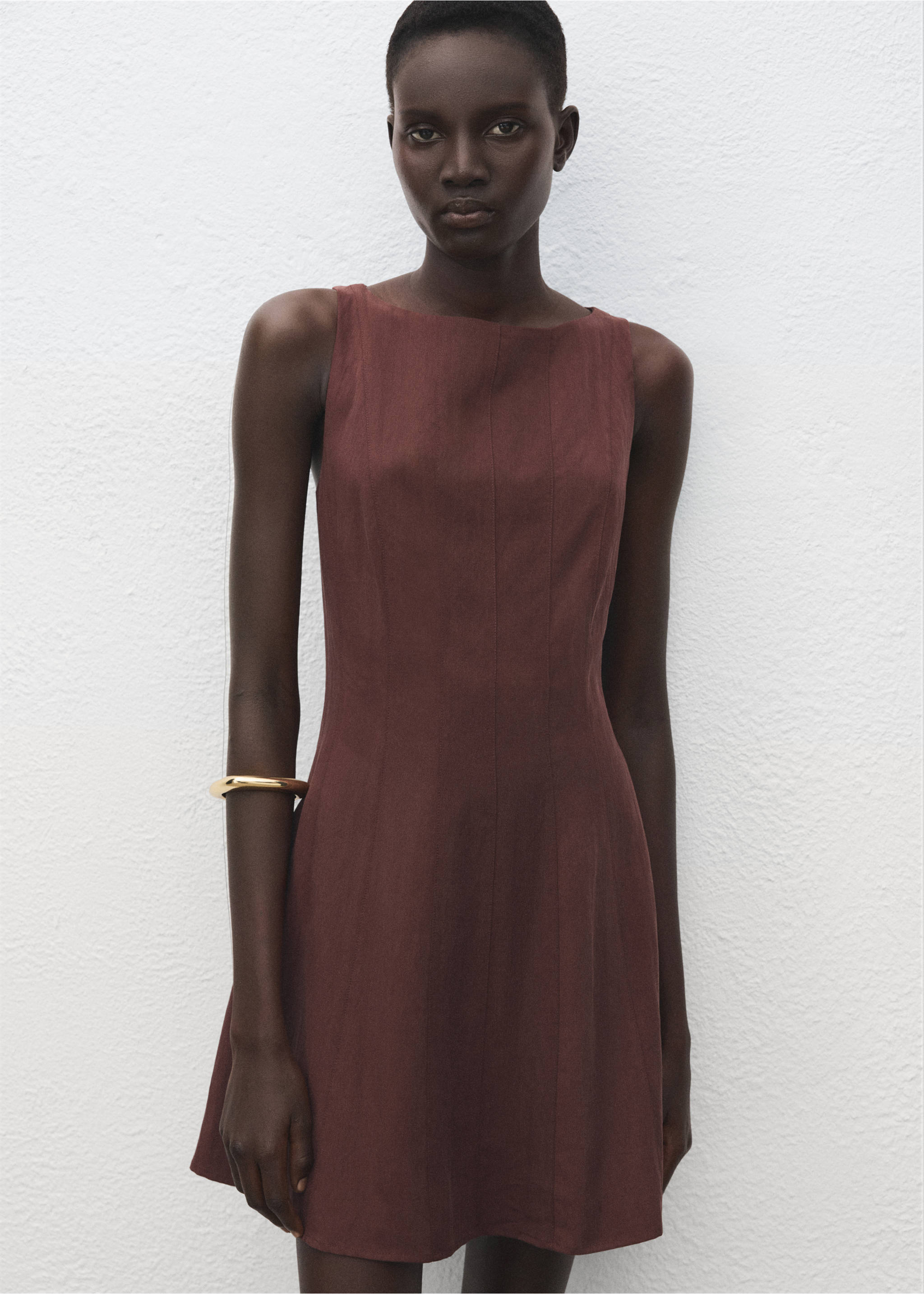 Lyocell dress with stitching - Medium plane, Brown. Ref: 27031239-00.