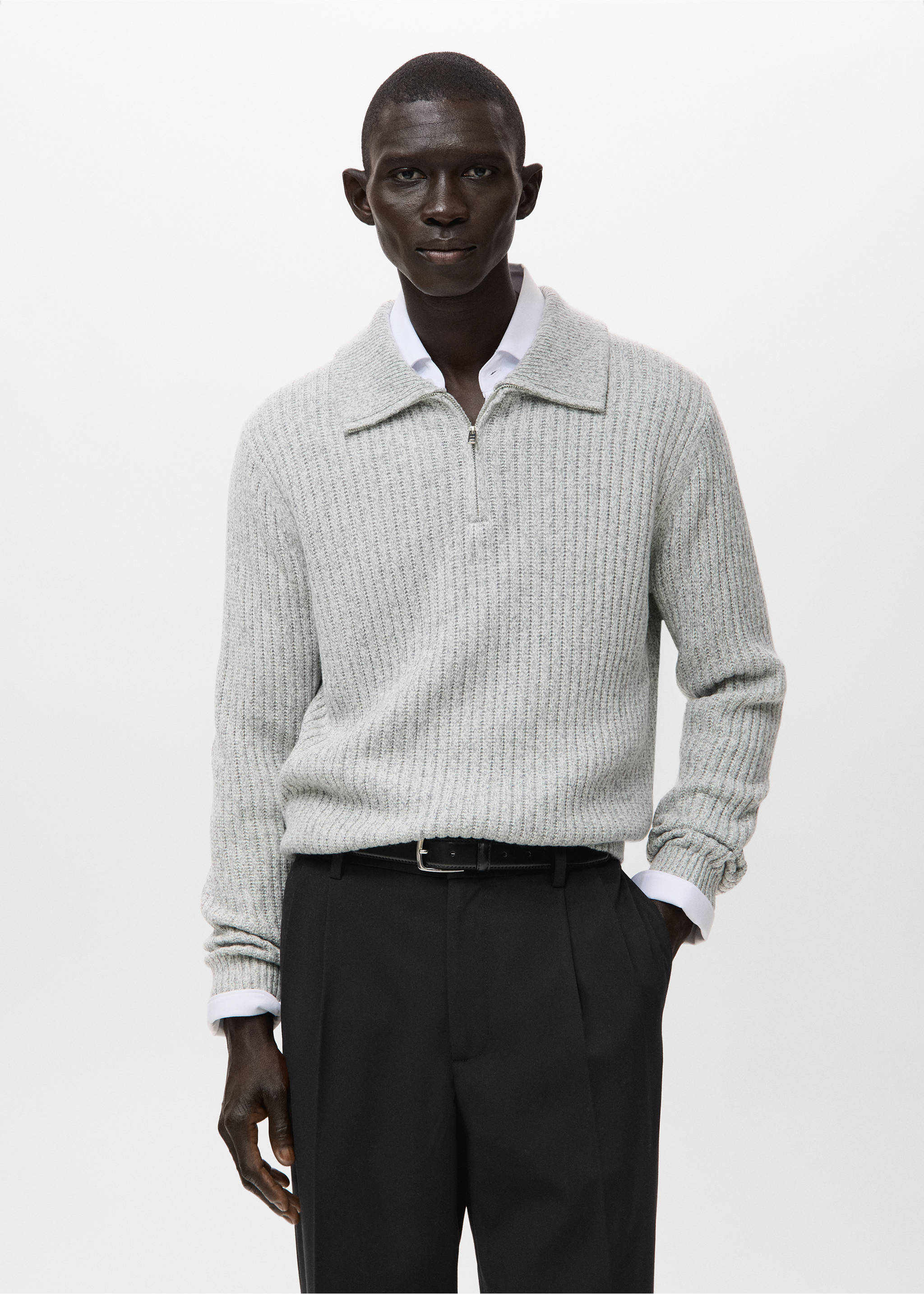 Jersey mezcla lana cremallera - Plano medio, Gris claro vigoré. Ref: 27031254-00.
