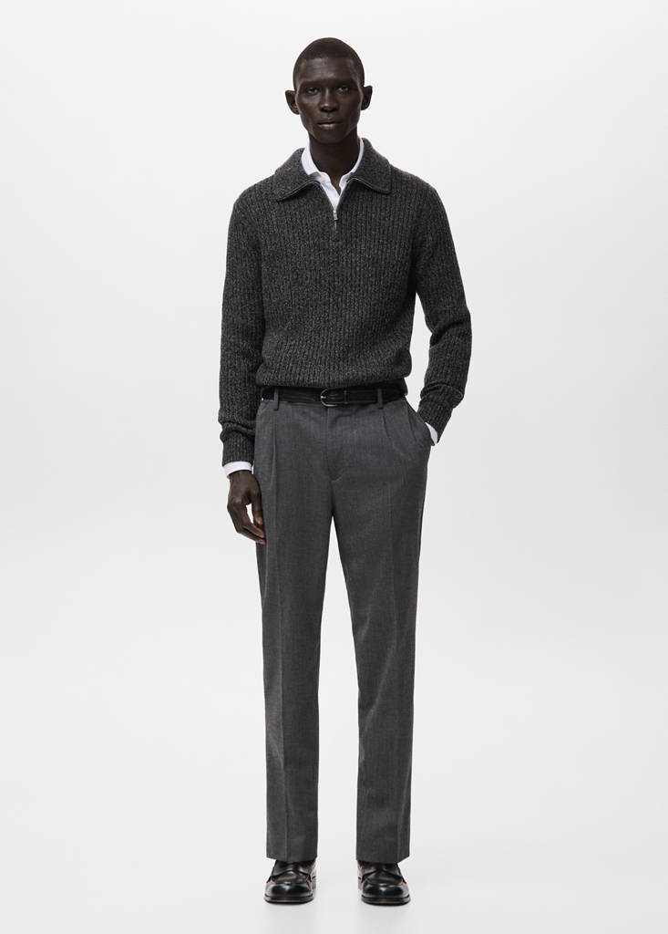 Wool-blend zip-up polo jumper — Dark Heather Grey