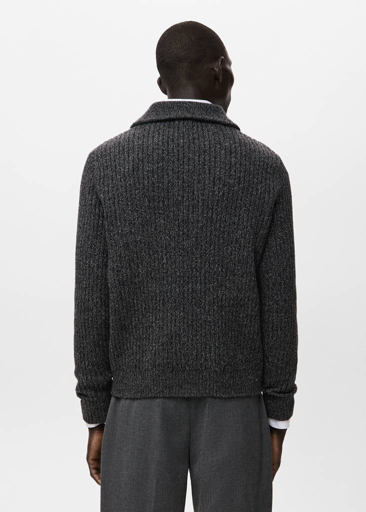 Wool-blend zip-up polo jumper — Dark Heather Grey